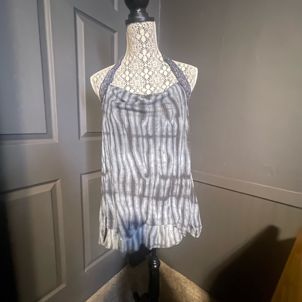 Free People Blue and Gray Tie-Dye Tank Top